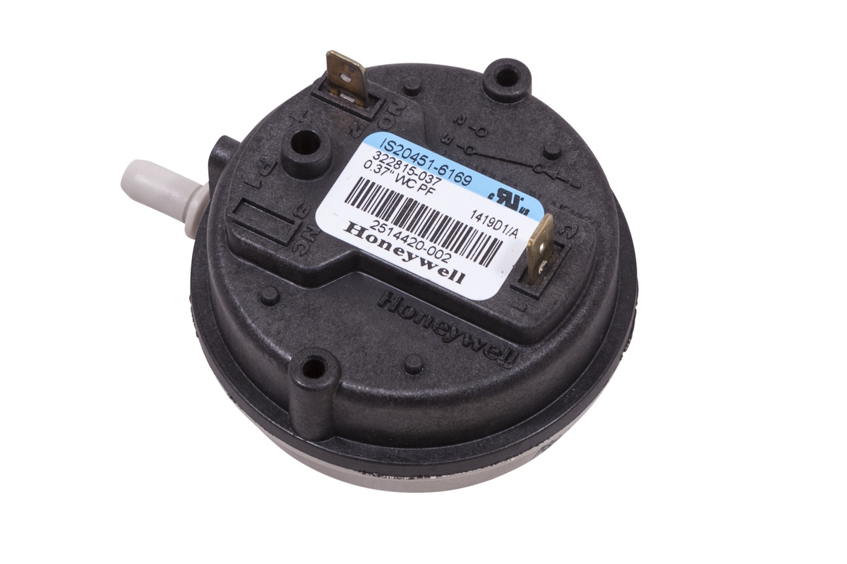 AO SMITH 100112659:K,SWITCH, AIR PRESSURE,0.37", 2514420-002 (replaces 100080045, 100080049, 100221584, 100283687, 9008268015,  322813-000,  322815-037)