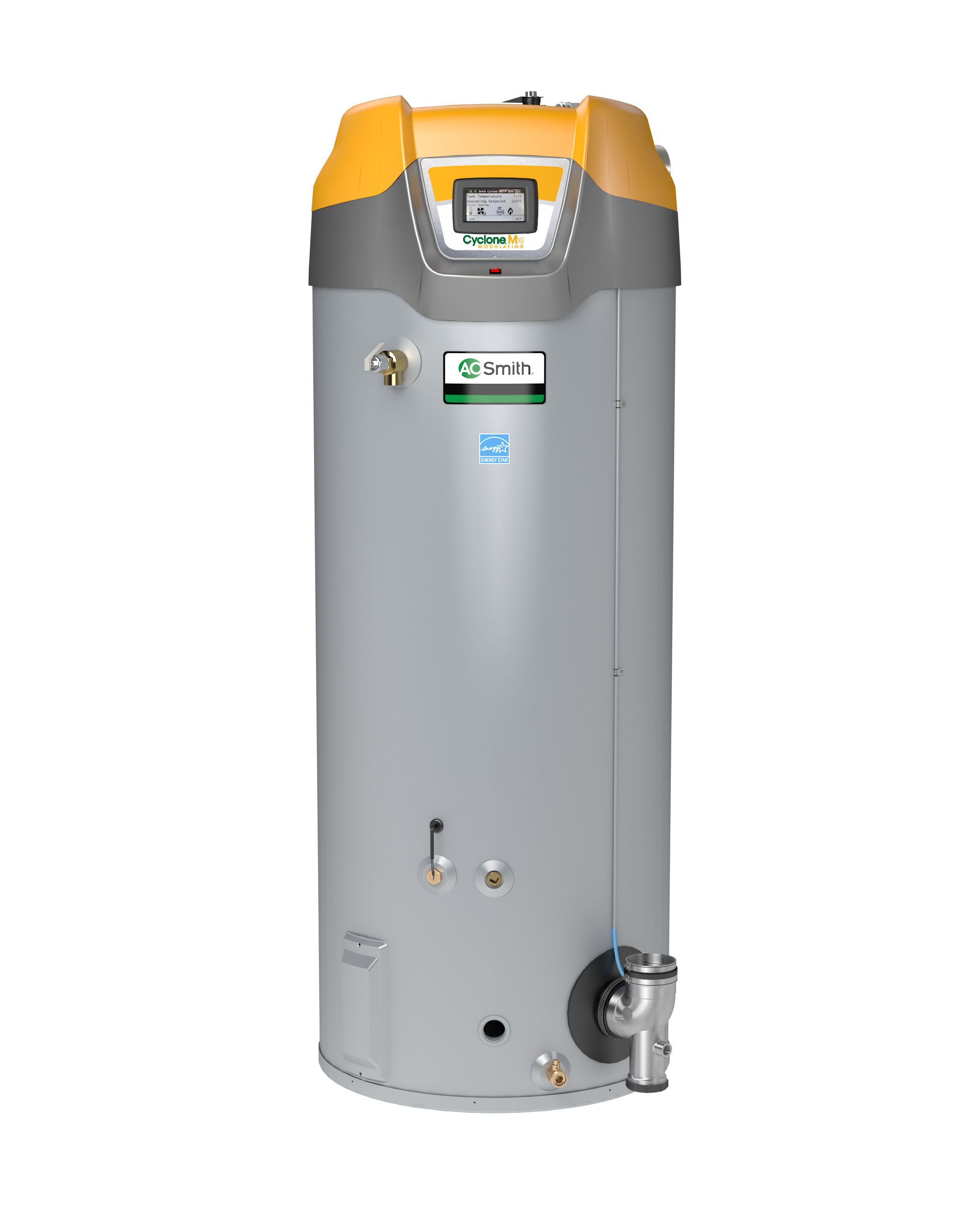 AO SMITH BTH-400: 119 GALLON, 399,900 BTU, 4" VENT, UP TO 95% THERMAL EFFICIENCY, NATURAL GAS, CYCLONE Mxi MODULATING COMMERCIAL GAS WATER HEATER